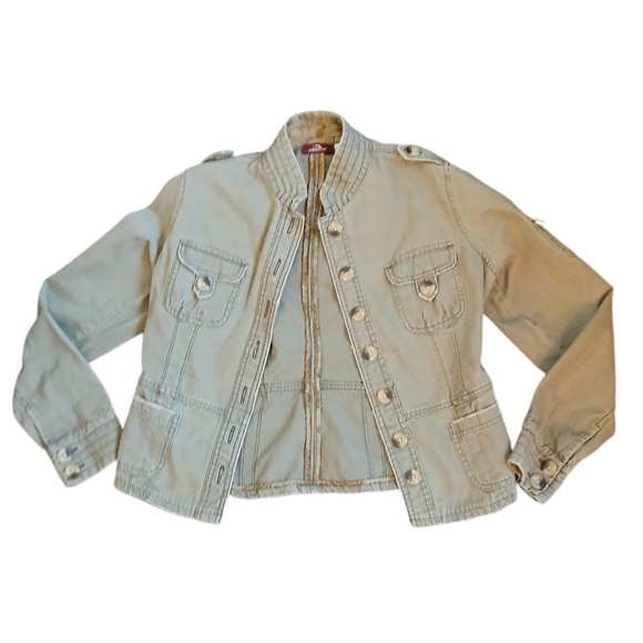 Vintage Jordache Y2K Military Jacket Dstressed Army Green Jean Jacket Sz Small - Picture 10 of 10